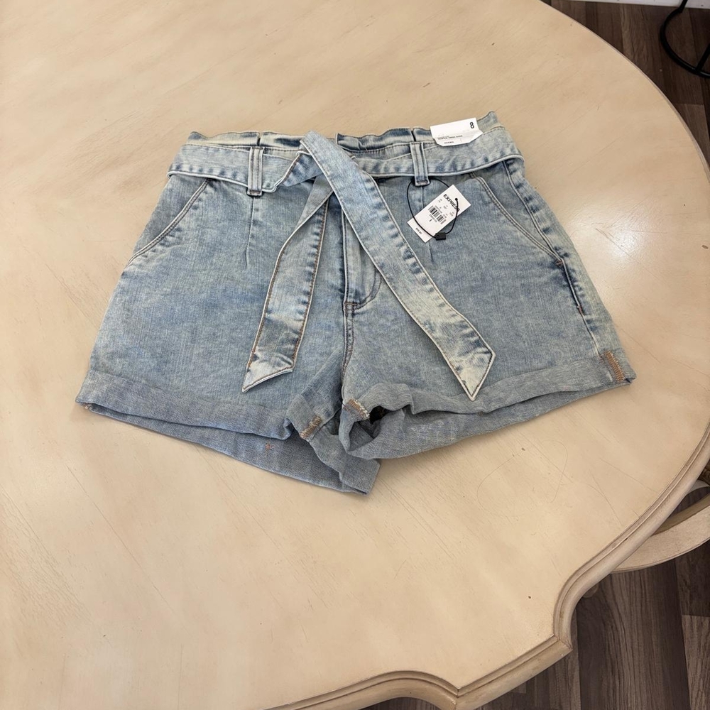 Express Denim Jean Shorts with Tie Belt